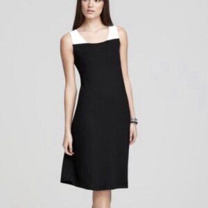 EILEEN FISHER S Black & White Color Block Cut Out Shift Dress Sleeveless Rayon